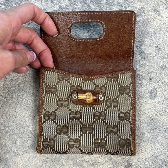 Vintage Gucci Monogram Bamboo French Wallet Brown GG Compact - Picture 11 of 17
